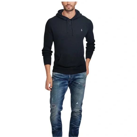 Polo Ralph Lauren Waffle-Knit Cotton Hoodie Big & Tall Sweatshirt black | 2XB - Picture 1 of 16